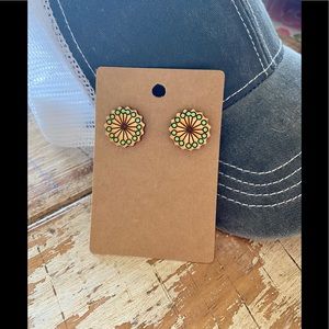 New Wood Dandelion Stud Earrings
